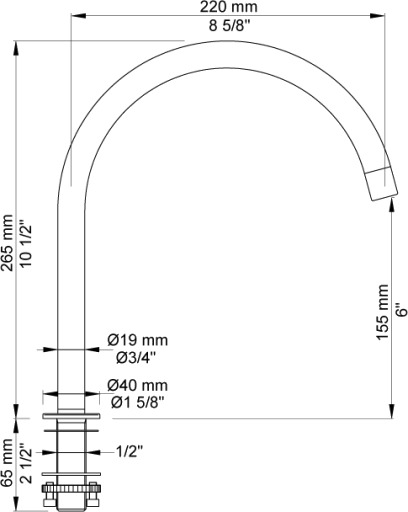 VOLA TUT 090H, Ø19, RUSTFRITT STÅL Rustfritt stål