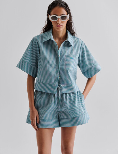 Malina Selene Cropped Shirt - Blue - XL