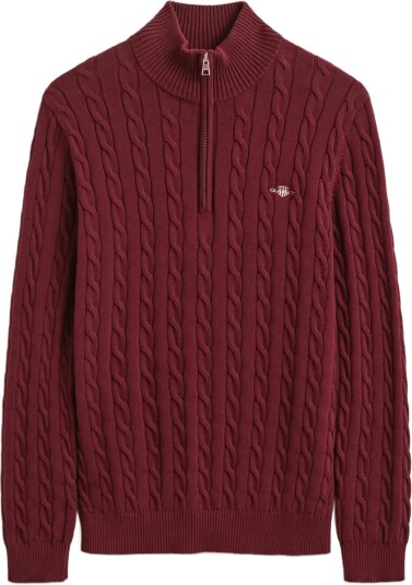 Gant Cable Knit Half Zip Sweater Burgundy XL