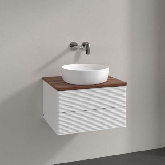 Villeroy & Boch Antao Servantskap med 2 skuffer 60x50x36 cm u/lys Hvit Blank/Valnøtt Villeroy & Boch Antao Servantskap med 2 skuffer 60x50x36 cm u/lys Hvit Blank/Valnøtt