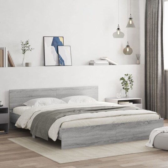vidaXL Sengeramme med hodegavl grå sonoma 200x200 cm 8721012246775