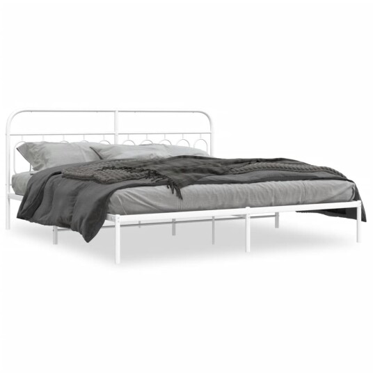 Sengeramme i metall med sengegavl hvit 200x200 cm 8721102646430