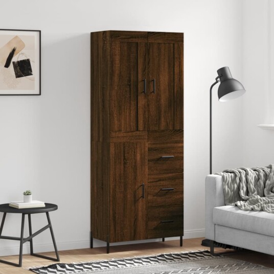 vidaXL Highboard brun eik 69,5x34x180 cm konstruert tre 8720845492465