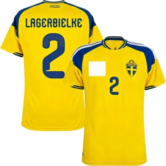 2026 FIFA World Cup Sveriges herrelandslag hjemmedrakt, kortermet fotball-T-skjorte for voksne. Nr.2 LAGERBIELKE(XL)