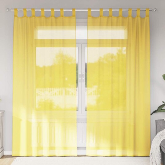 Voile gardiner med stanglommer 2 stk gul 8721158552457