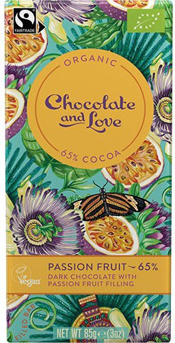 Sjokolade fylt med Pasjonsfrukt Øko fra Chocolate and Love - 85 g