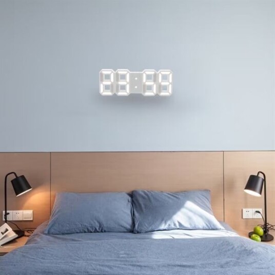 Stor 3D LED Digital Veggklokke - MultiFunksjon