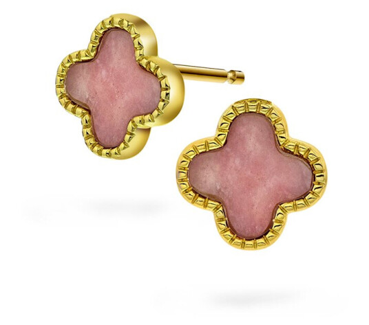 Pan Jewelry Kløver øredobber i forgylt 925 sølv med rosa rhodokrositt