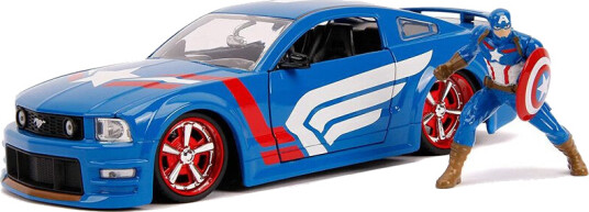 Marvel Avengers Captain America 2006 Ford Mustang GT med Figur 1:24 Marvel Avengers Captain America 2006 Ford Mustang GT med Figur 1:24