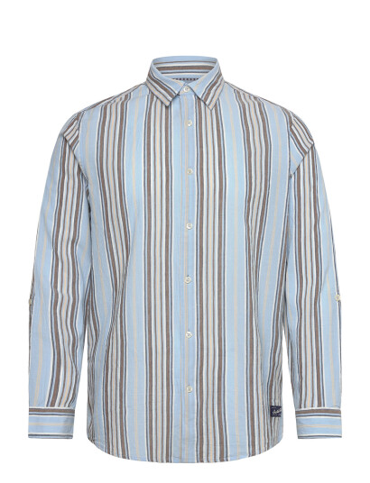 Scotch & Soda Crinkled-Stripe Regular Fit Shirt - Blue - M