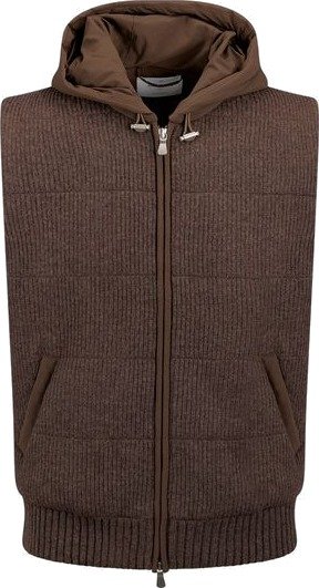 Gran Sasso Knitted wool vest with hoodie 50 brun herre