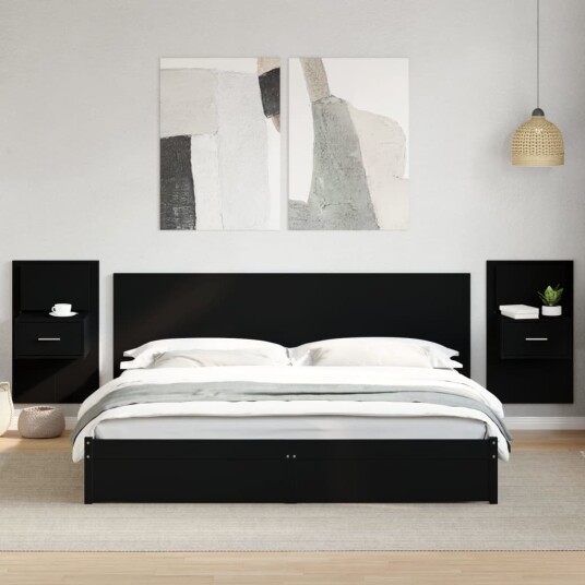 Vegghengte nattbord med LED-lys 2 stk svart 848160