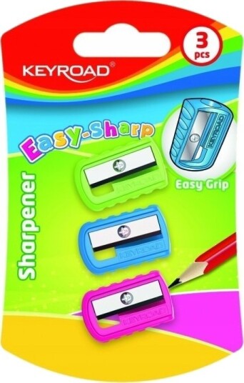 Keyroad Blyantspisser I Plast Easy-Sharp, Enkelt, 3 Stk., Blister Mix Farger