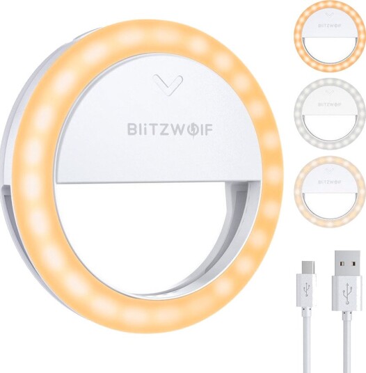 BlitzWolf BW-SL0 Pro LED-ringlys med klips for smarttelefon – 90 x 90 x 20 mm