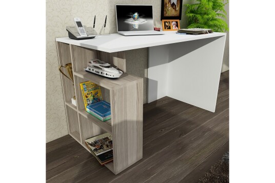 Skrivebord Nerella 120 cm med Oppbevaringshyller Hvit