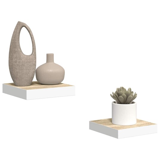 vidaXL Flytende vegghyller 2 stk eik og hvit 23x23,5x3,8 cm MDF