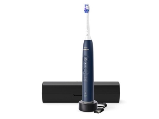Philips Series 6100 Hx7403/05 Oppladbar Tannbørste Voksen Sonik Tannbørste Daglig Stell Sensitiv / Myk 62000 Bevegelser Per Minutt Mørkeblå 2 Min 4 X 30 Sec