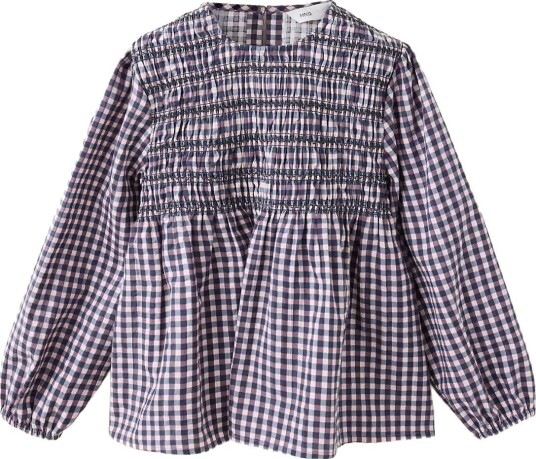 Mango Smocked Vichy Blouse MEDIUM Purple 2 3 Mango Smocked Vichy Blouse MEDIUM Purple 2 3