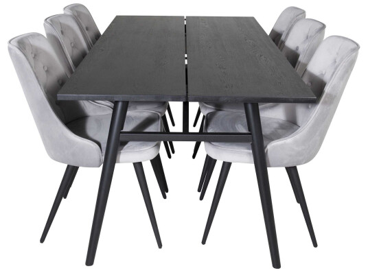 Venture Design Sleek & Velvet spisegruppe Svart/svart 6 st stoler & bord 195 x 95 cm