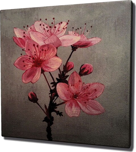Lerretsbilde 45x45 cm Rosa blomster med knopper på grå bakgrunn Rosa / Grå