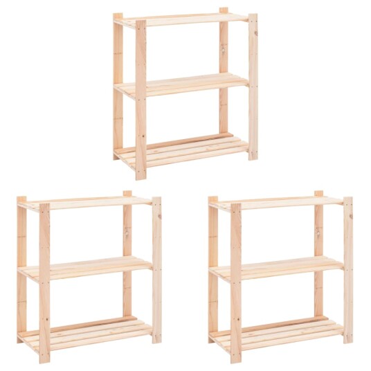 vidaXL Lagringshyller 3 etasjer 3 stk 80x38x90cm heltre furu 150kg vidaXL Lagringshyller 3 etasjer 3 stk 80x38x90cm heltre furu 150kg