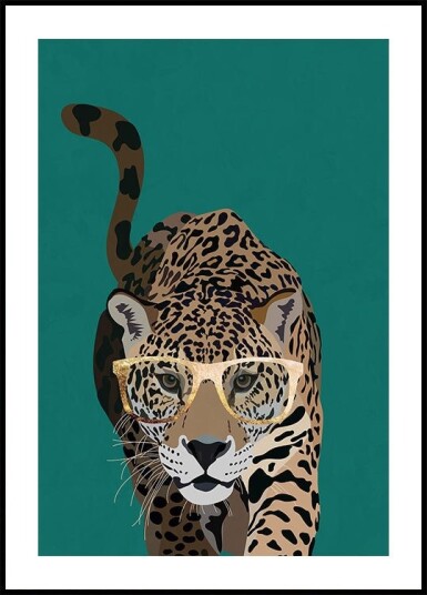 Curious green leopard Poster Plakat / 50x70cm