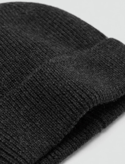 Mango Ribbed Wool Hat   Grey   ONE SIZE