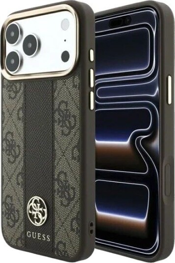 GUESS 4G with Stripe Round and Classic Logos MagSafe Case for iPhone 17 Pro Max / 18 Pro Max - Brown