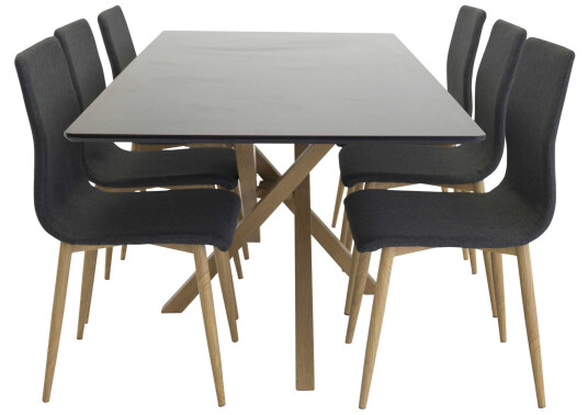 Venture Design Piazza & Windu spisegruppe Svart/grå 6 st stoler & bord 180 x 90 cm