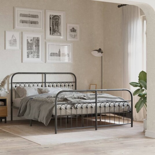  Sengeramme i metall med hode- og fotgavl svart 150x200 cm 8721102645099