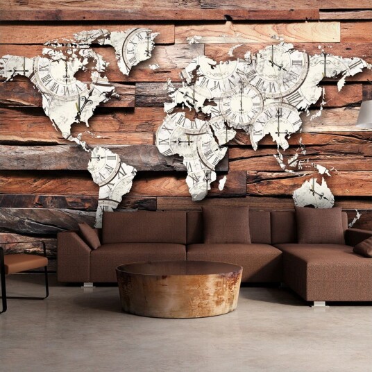Fototapet Map On Wood 150x105 - Finnes i flere størrelser