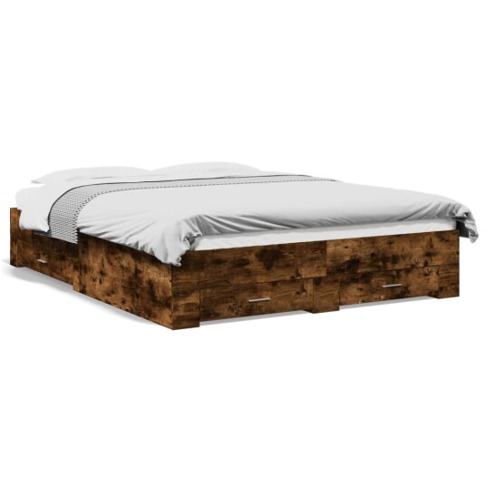 Sengeramme med skuffer røkt eik 140x200 cm konstruert tre 8721102620416