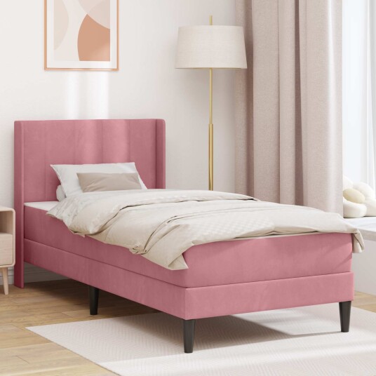 vidaXL Sengeramme med madrass med hodegjerde Rosa 100 x 200 cm Fløyel vidaXL Sengeramme med madrass med hodegjerde Rosa 100 x 200 cm Fløyel