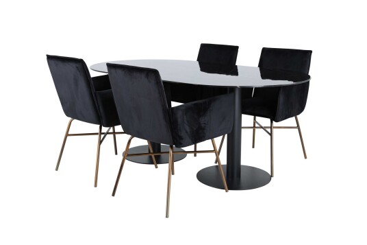 Venture Design Pillan & Petra spisegruppe Svart/svart 4 stoler & bord 180 x 100 cm