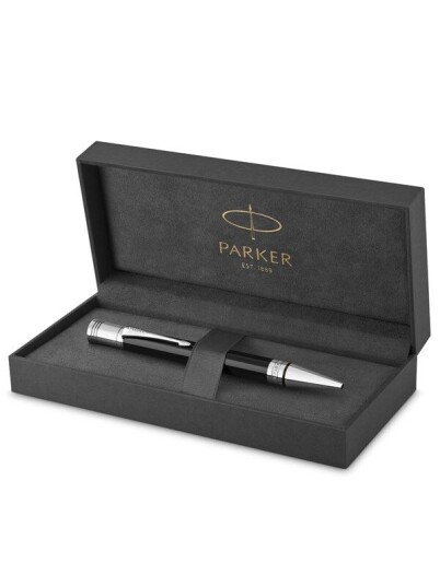 Parker Duofold Ballpoint Pen  Classic Svart with Palladium Trim  Medium Point Svart Ink Refill  Premium Gift Box