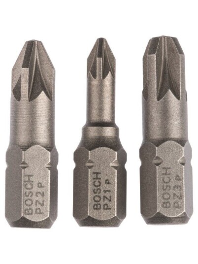 Bosch 3-delers skrutrekkerbits-sett, ekstra hard (PZ) PZ1; PZ2; PZ3; 25 mm