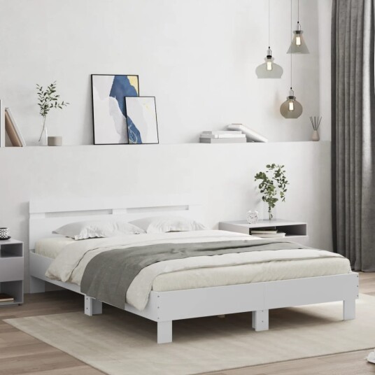  Sengeramme med hodegavl og LED hvit 140x190 cm 8721012247772