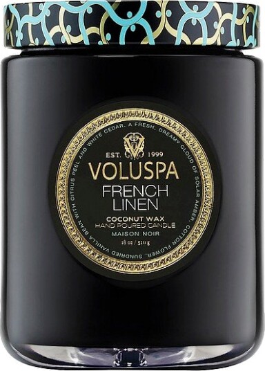 Voluspa French Linen Large Glass Jar Candle 100H Svart