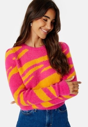 ONLY Ella Piumo LS Puff Knit Fuchsia Purple Patte M