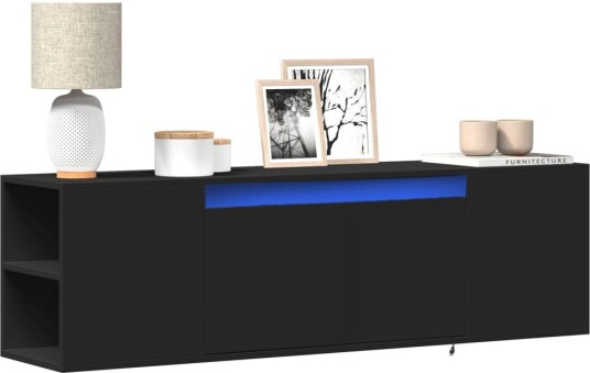 Vegghengt TV-benk med LED svart 135x31x39,5 cm