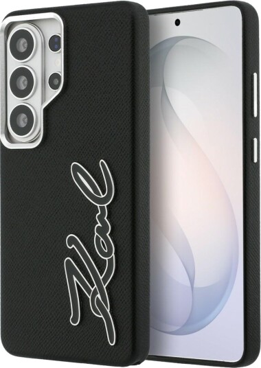 Karl Lagerfeld Grained Signature Metal Resin Logo Case for Samsung Galaxy S26 Ultra - Black