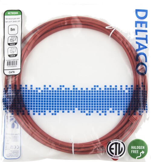 DELTACO Nettverkskabel Cat6 U/UTP AWG28 LSZH 5,0 m Rød