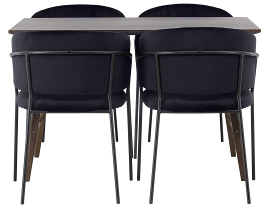 Venture Design Kaseindon & Selma spisegruppe Svart/mørkebrun 4 stoler & bord 120 x 80 cm
