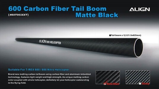 Align H60T003XXT 600 Carbon Fiber Tail Boom-Matte Black