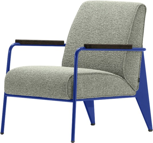 Vitra Vitra Fauteuil De Salon Prouvé Bleu Marcoule Dark Oak Leather Premium Cat. F L50 Col. 71 Sand. Lenestoler Jean Prouvé Beige Lær/metall/tre/skum