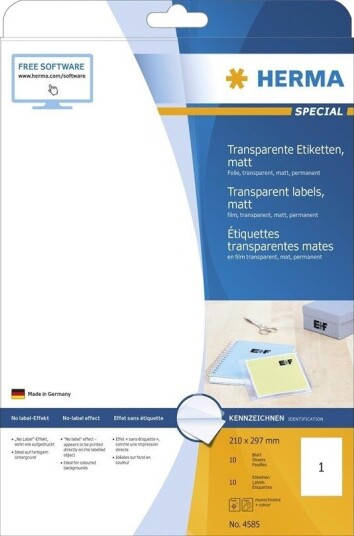 HERMA Transparent film labels matt A4 210 x 297 mm weatherproof permanent adhesion