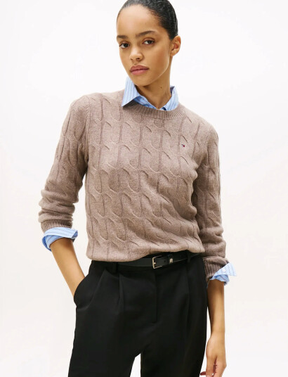 Tommy Hilfiger Soft Wool Cable C-Nk Ls Swt - Beige - XXL