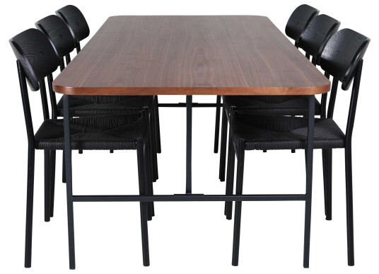 Venture Design Uno & Polly spisegruppe Svart/natur 6 stoler & bord 200 x 90 cm