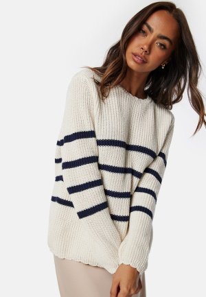 ONLY Bella Life LS O-Neck Knit Pumice Stone Stripes L