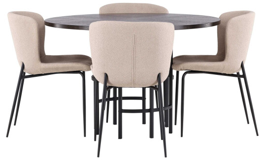 Venture Design Copenhagen & Modesto spisegruppe Beige/mokka 4 stoler & bord 115 cm